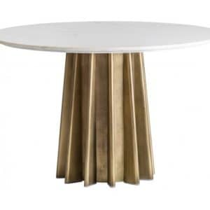 Rundt spisebord i marmor og stål Ø120 x H76 cm - Hvid/Antik guld