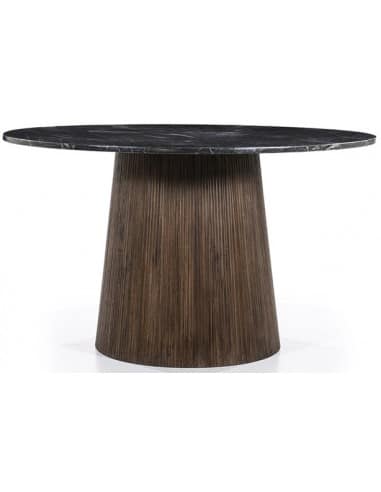 Maxim rundt spisebord i mangotræ og faux marmor Ø130 cm - Antik brun/Sort marmor