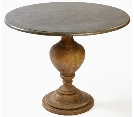 Rundt spisebord i marmor og fyrretræ Ø100 cm - Rustik natur/Grå