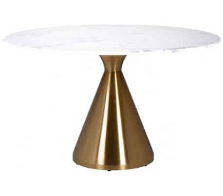 Tenille rundt spisebord i marmor og stål Ø130 cm - Børstet guld/Hvid marmor