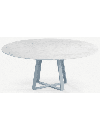 Basiel rundt spisebord i stål og keramik Ø120 cm - Gråblå/Carrara