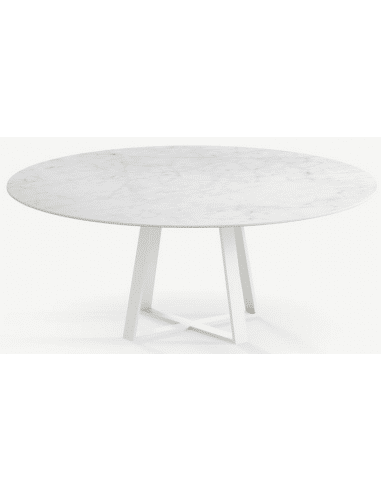Basiel rundt spisebord i stål og keramik Ø120 cm - Månehvid/Carrara