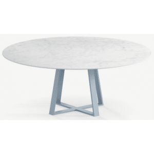 Basiel rundt spisebord i stål og keramik Ø160 cm - Gråblå/Carrara