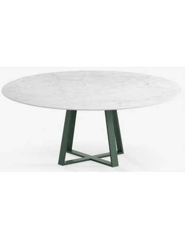 Basiel rundt spisebord i stål og keramik Ø160 cm - Skovgrøn/Carrara