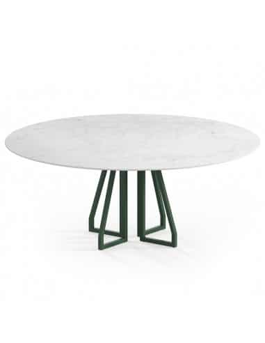 Elmir rundt spisebord i stål og keramik Ø120 cm - Skovgrøn/Carrara