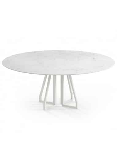 Elmir rundt spisebord i stål og keramik Ø150 cm - Månehvid/Carrara