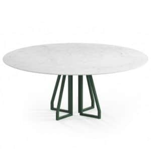 Elmir rundt spisebord i stål og keramik Ø160 cm - Skovgrøn/Carrara