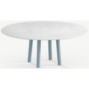 Gus rundt spisebord i stål og keramik Ø120 cm - Gråblå/Carrara