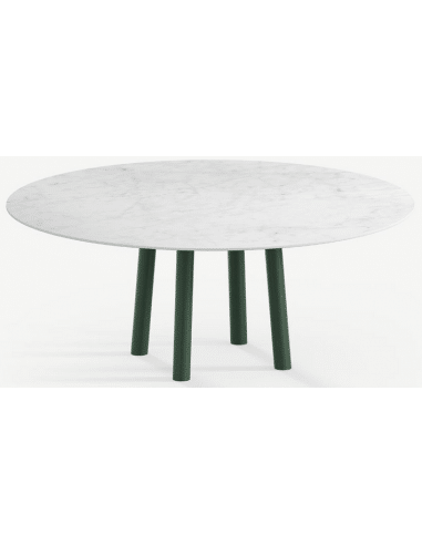 Gus rundt spisebord i stål og keramik Ø120 cm - Skovgrøn/Carrara