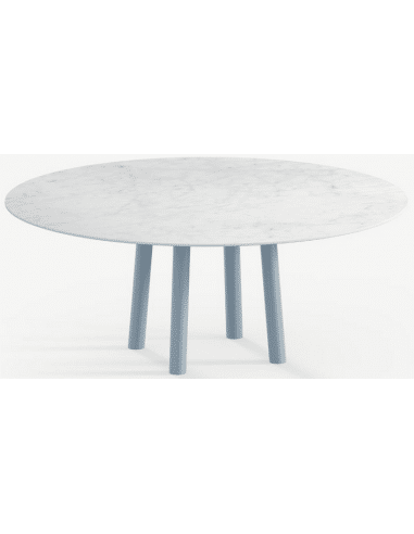 Gus rundt spisebord i stål og keramik Ø160 cm - Gråblå/Carrara