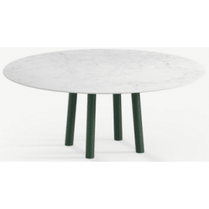 Gus rundt spisebord i stål og keramik Ø160 cm - Skovgrøn/Carrara