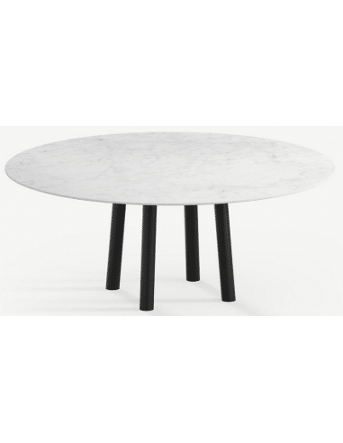 Gus rundt spisebord i stål og keramik Ø160 cm - Sort/Carrara