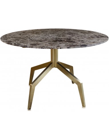 Razor rundt spisebord i stål og marmor Ø120 cm - Børstet guld/Brun marmor