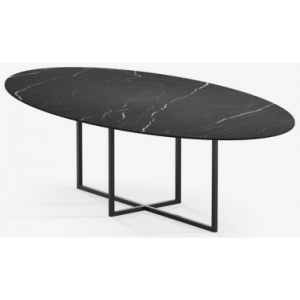 Cyriel ovalt spisebord i stål og keramik 220 x 120 cm - Sort/Nero Marquina