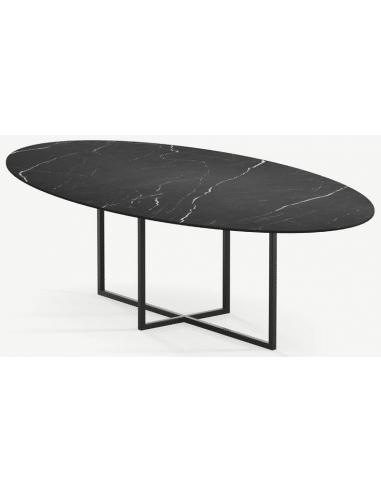 Cyriel ovalt spisebord i stål og keramik 220 x 120 cm - Sort/Nero Marquina