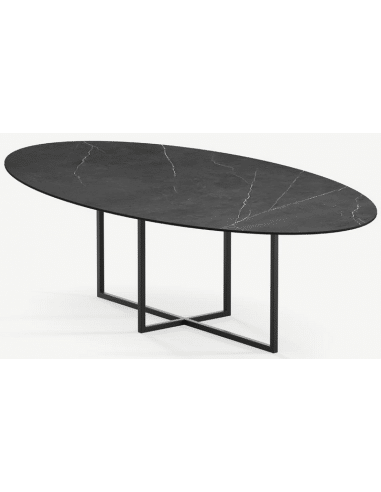 Cyriel ovalt spisebord i stål og keramik 250 x 125 cm - Sort/Pietra Grey
