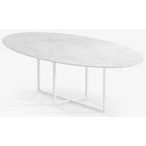 Cyriel ovalt spisebord i stål og keramik 280 x 130 cm - Månehvid/Carrara