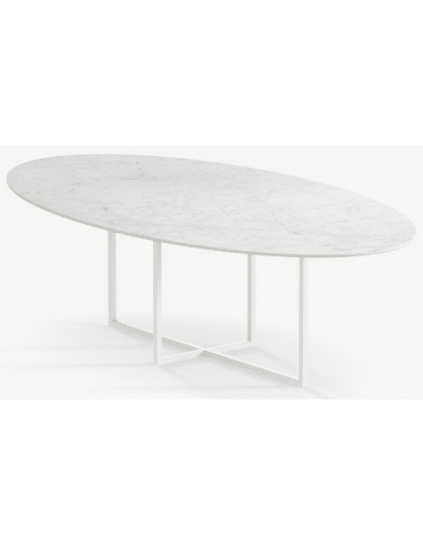 Cyriel ovalt spisebord i stål og keramik 280 x 130 cm - Månehvid/Carrara