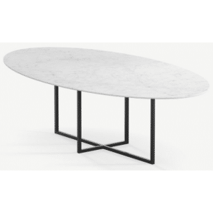 Cyriel ovalt spisebord i stål og keramik 280 x 130 cm - Sort/Carrara