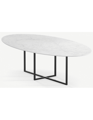Cyriel ovalt spisebord i stål og keramik 280 x 130 cm - Sort/Carrara