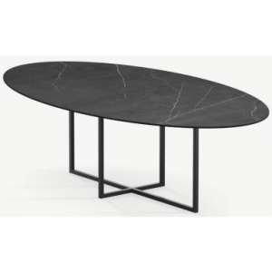 Cyriel ovalt spisebord i stål og keramik 280 x 130 cm - Sort/Pietra Grey
