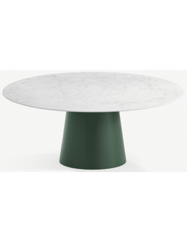Elza rundt spisebord i stål og keramik Ø120 cm - Skovgrøn/Carrara