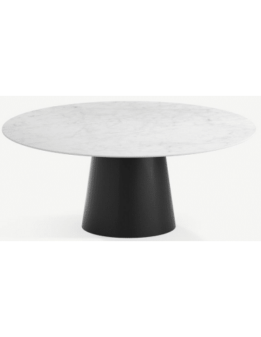 Elza rundt spisebord i stål og keramik Ø150 cm - Sort/Carrara