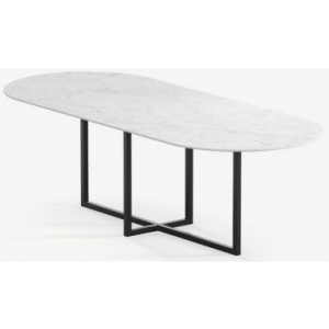 Gustaf ovalt spisebord i stål og keramik 220 x 90 cm - Sort/Carrara
