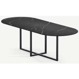 Gustaf ovalt spisebord i stål og keramik 220 x 90 cm - Sort/Nero Marquina