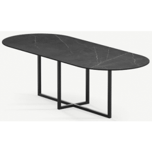 Gustaf ovalt spisebord i stål og keramik 220 x 90 cm - Sort/Pietra Grey