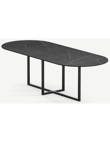 Gustaf ovalt spisebord i stål og keramik 220 x 90 cm - Sort/Pietra Grey
