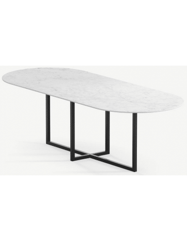 Gustaf ovalt spisebord i stål og keramik 280 x 90 cm - Sort/Carrara