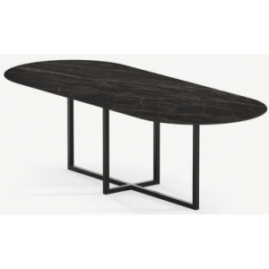 Gustaf ultrathin ovalt spisebord i stål og keramik 200 x 90 cm - Sort/Noir Désir