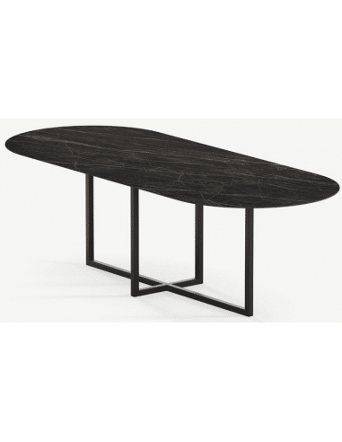 Gustaf ultrathin ovalt spisebord i stål og keramik 260 x 90 cm - Sort/Noir Désir