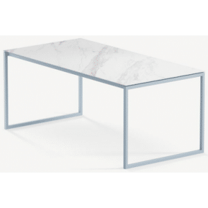 Hugo ultrathin spisebord i stål og keramik 180 x 90 cm - Gråblå/Calacatta