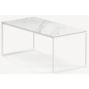Hugo ultrathin spisebord i stål og keramik 180 x 90 cm - Månehvid/Calacatta