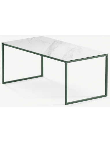Hugo ultrathin spisebord i stål og keramik 180 x 90 cm - Skovgrøn/Calacatta
