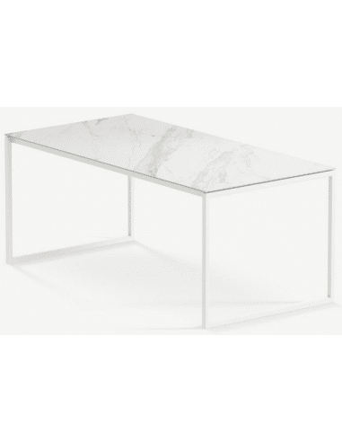 Hugo ultrathin spisebord i stål og keramik 200 x 90 cm - Månehvid/Calacatta