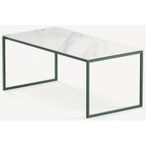 Hugo ultrathin spisebord i stål og keramik 200 x 90 cm - Skovgrøn/Calacatta