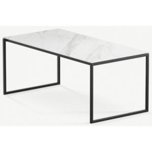Hugo ultrathin spisebord i stål og keramik 200 x 90 cm - Sort/Calacatta