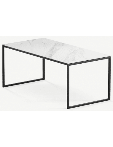 Hugo ultrathin spisebord i stål og keramik 200 x 90 cm - Sort/Calacatta
