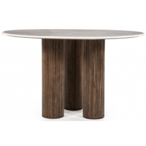 Xavi rundt spisebord i mangotræ og marmor Ø130 cm - Rustik brun/Creme marmor