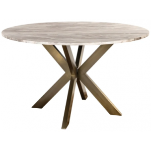 BOTTEGA Rundt spisebord i jern og marmor Ø137 cm - Antik messing/Gråbrun marmor