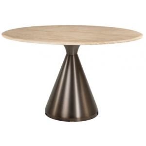 MONTGOMMERY Rundt spisebord i stål og faux marmor Ø130 cm - Stålgrå/Beige marmor