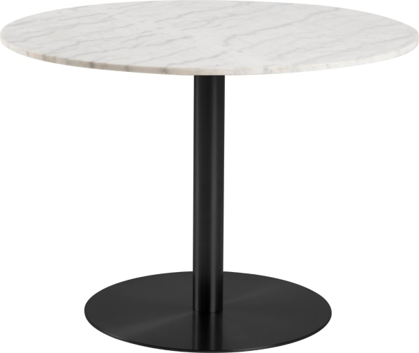 Rundt spisebord Signature Ivelina i poleret hvid Guangxi-marmor og mat sort stål, Ø105 cm, H75 cm