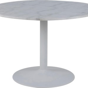 Signature Julessa rundt spisebord Ø110 cm - hvid Guangxi marmor, trompetstel i hvid pulverlakeret stål