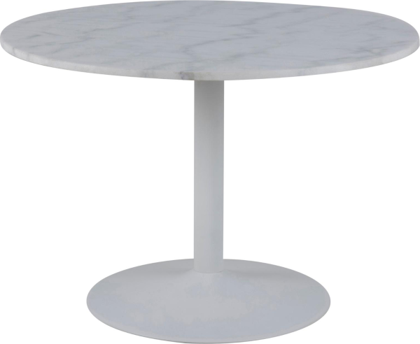 Signature Julessa rundt spisebord Ø110 cm - hvid Guangxi marmor, trompetstel i hvid pulverlakeret stål