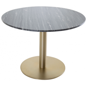 ESTELLE Rundt spisebord i stål og marmor H75 x Ø106 cm - Mat børstet messing/Mørkegrå marmor
