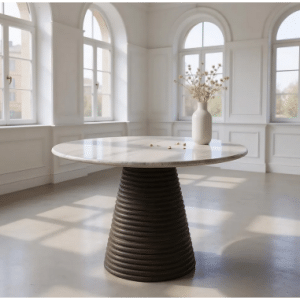 Rundt spisebord i mangotræ og marmor Ø115 cm - Mørkebrun/Grå