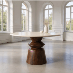 Rundt spisebord i mangotræ og marmor Ø120 cm - Mørkebrun/Beige
